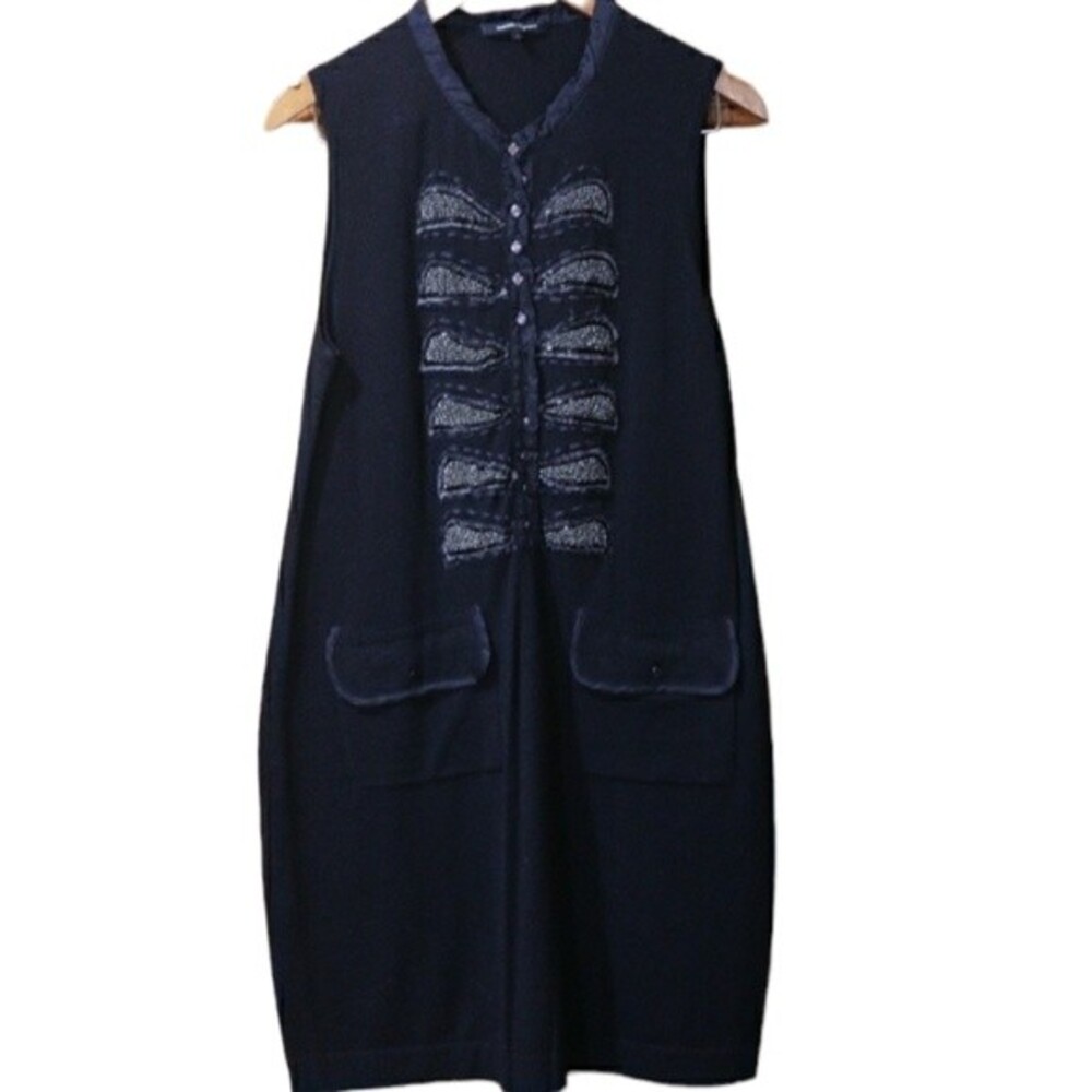 Nanette Lepore Black Wool Sleeveless Beaded Knit Dress Large Timeless Classic
